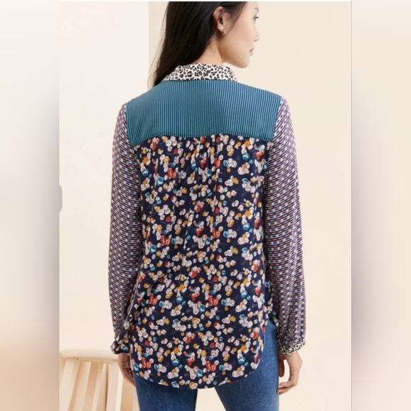 Anthropologie Maeve The Paz Mixed Print Eiffel Tower Button Up Top - Size Large - Picture 2 of 9